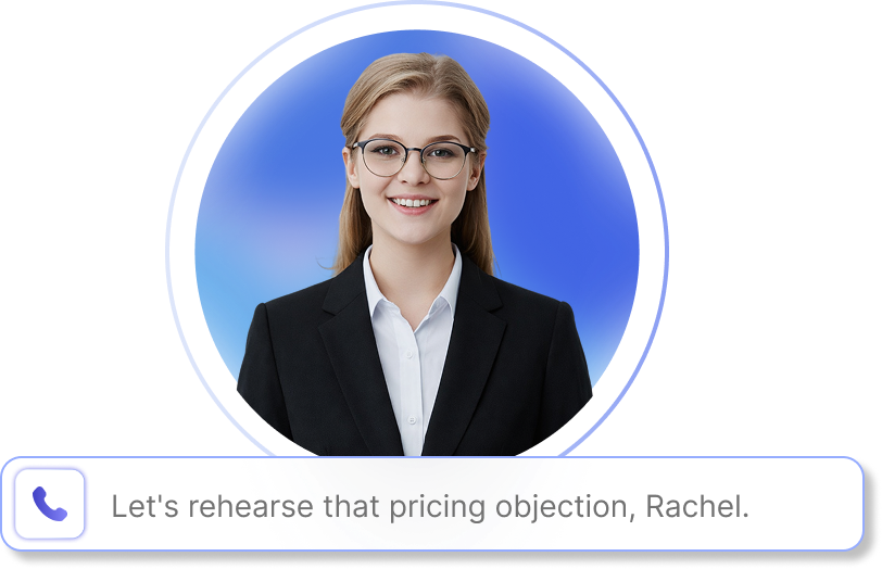 AI rehearsal interface with coach avatar and roleplay prompt input