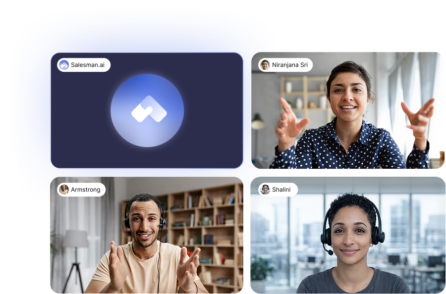 Auto-join call bot interface with meeting participants in a 2 by 2 grid